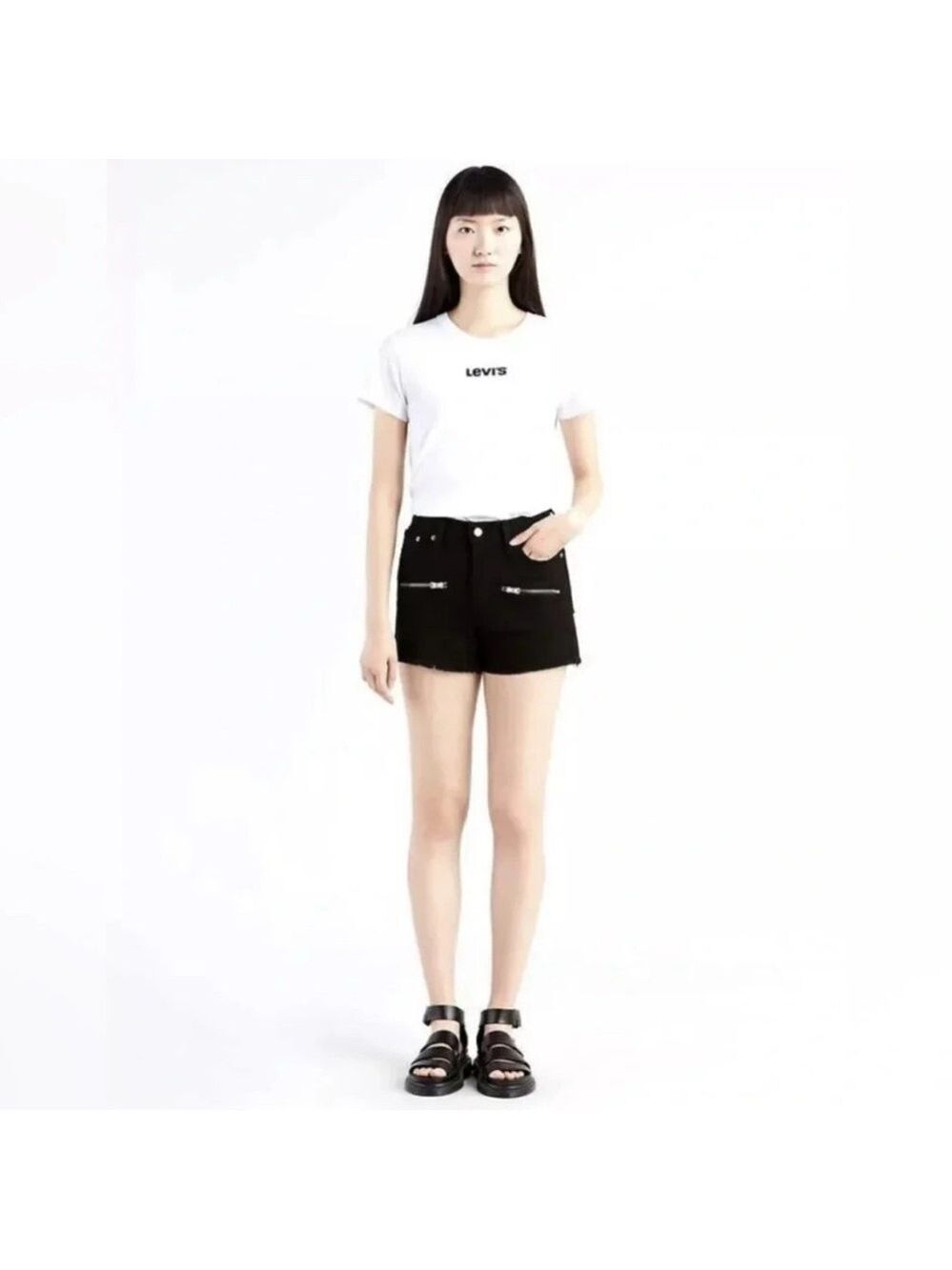 Levi’s Cut Off Denim Shorts Women’s 29 Black Distressed Double Zipper High Rise